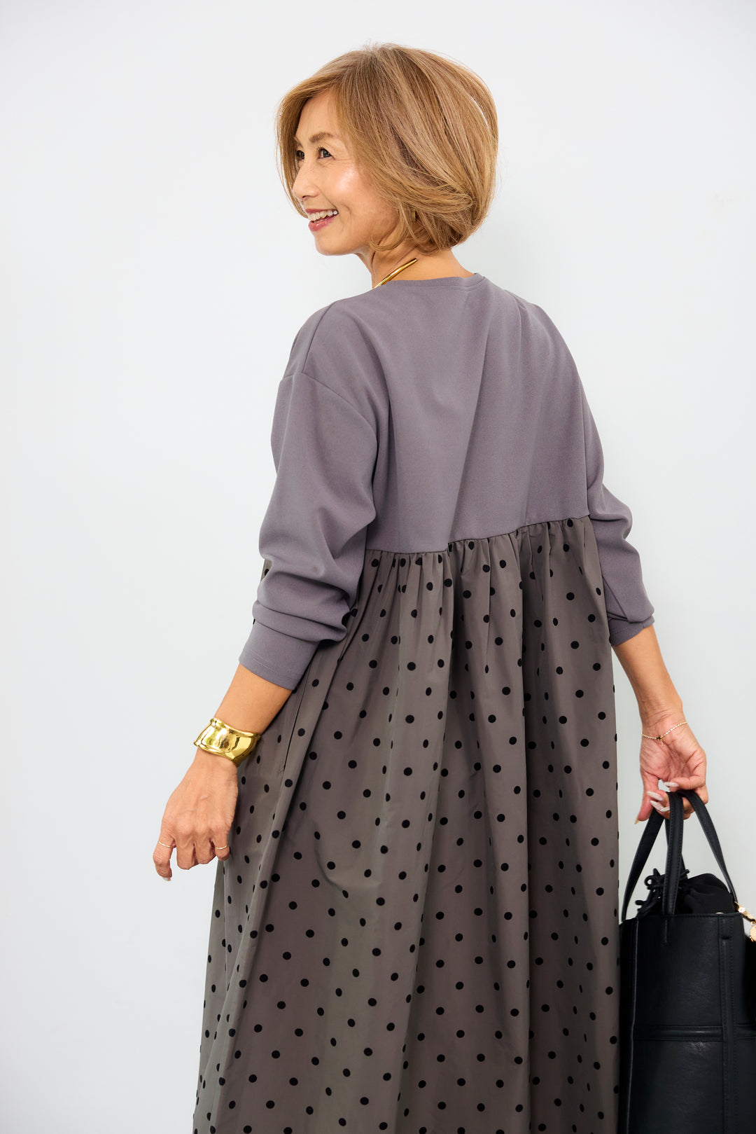 フロッキードット切替ワンピース