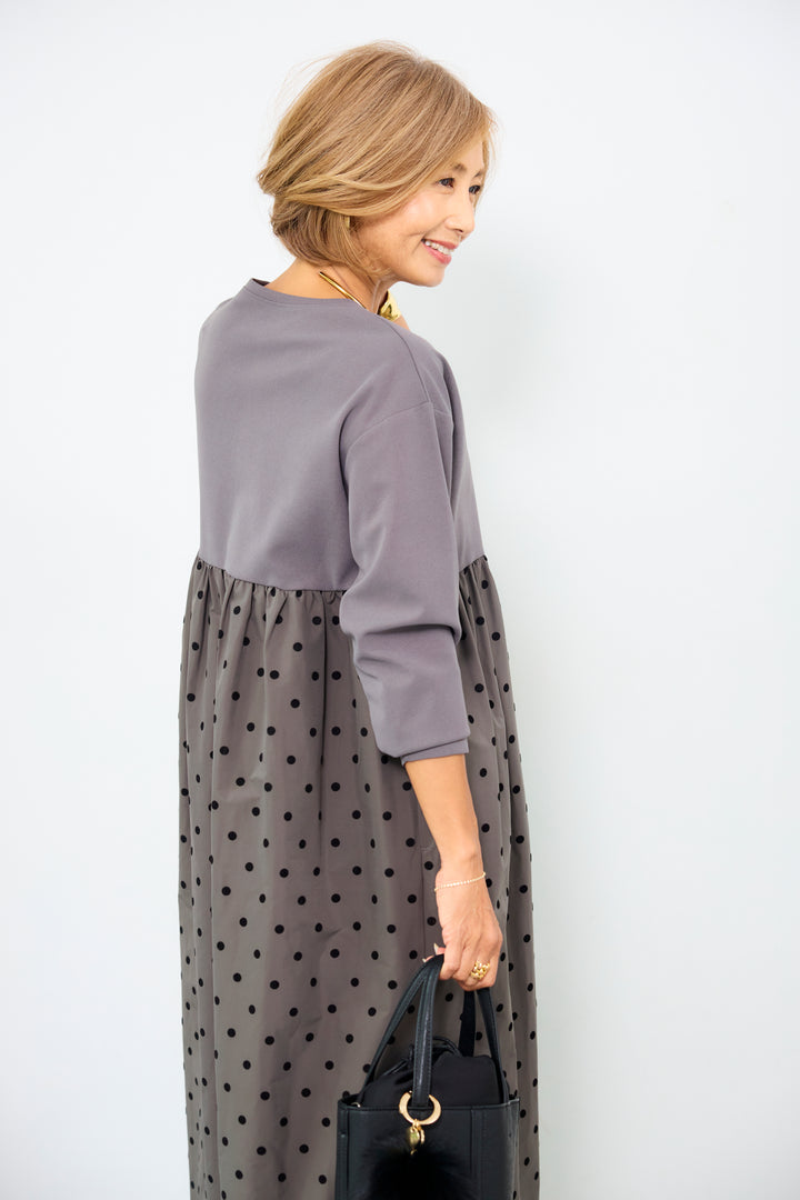 フロッキードット切替ワンピース