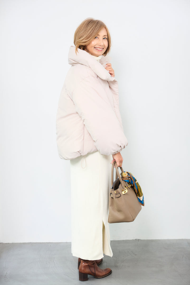 [SET]スタンドカラー中綿ショートブルゾン+タートルネックリブニットワンピース(2set)