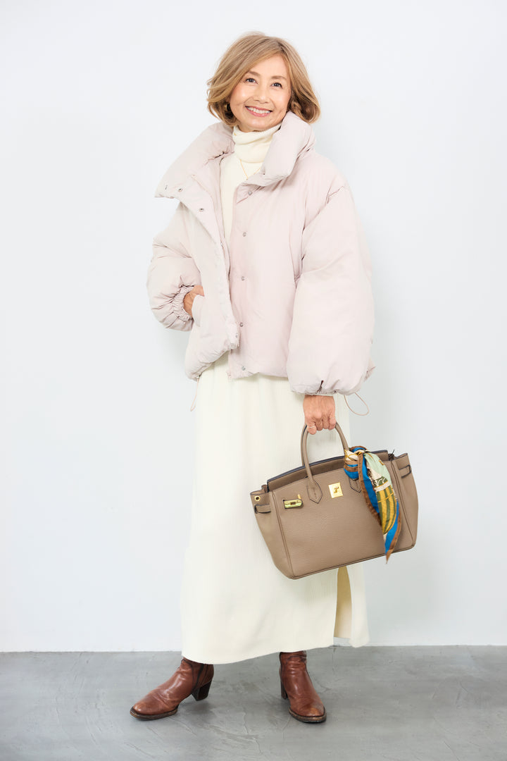 [SET]スタンドカラー中綿ショートブルゾン+タートルネックリブニットワンピース(2set)