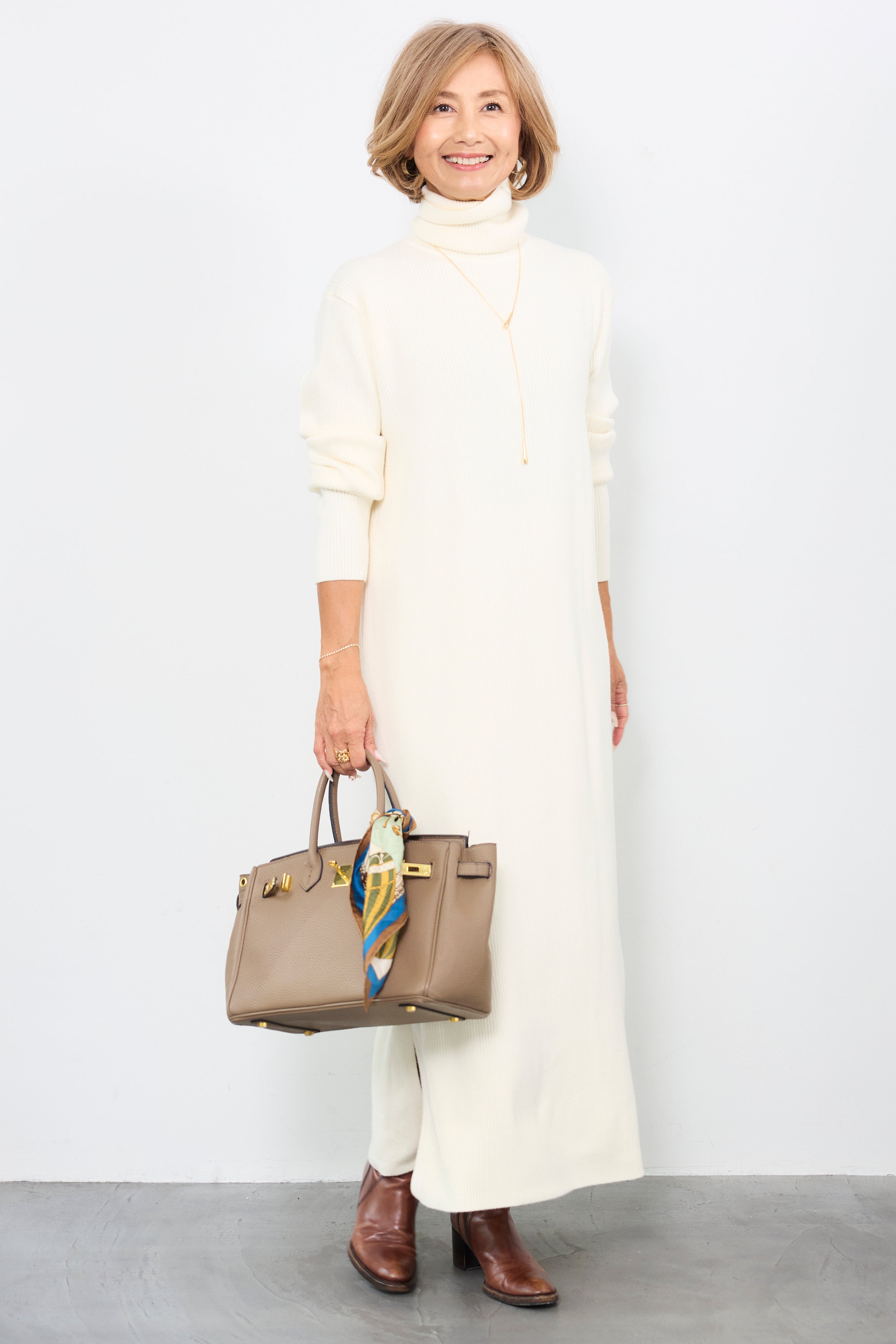 タートルネックリブニットワンピース – plusotoha