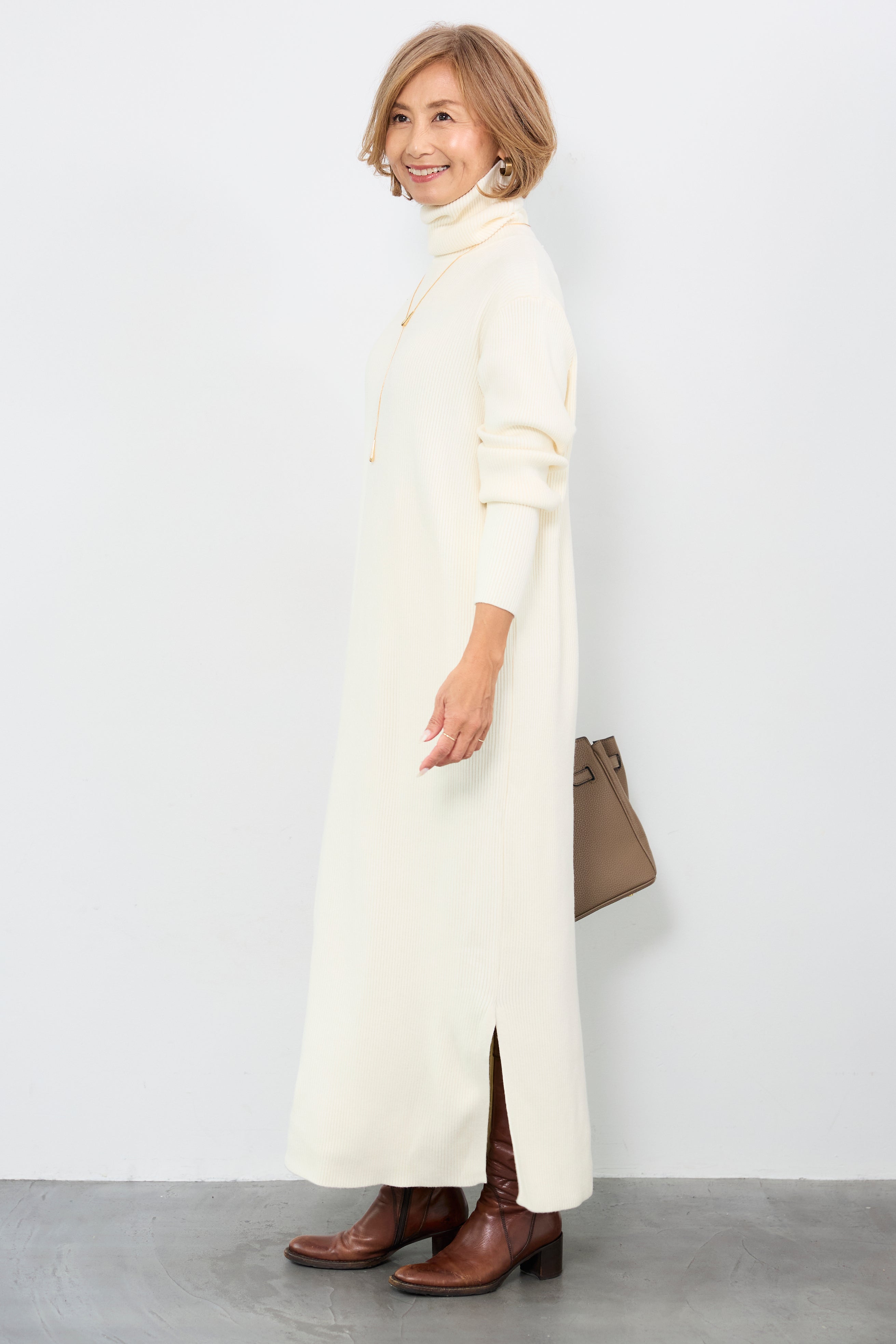 タートルネックリブニットワンピース – plusotoha