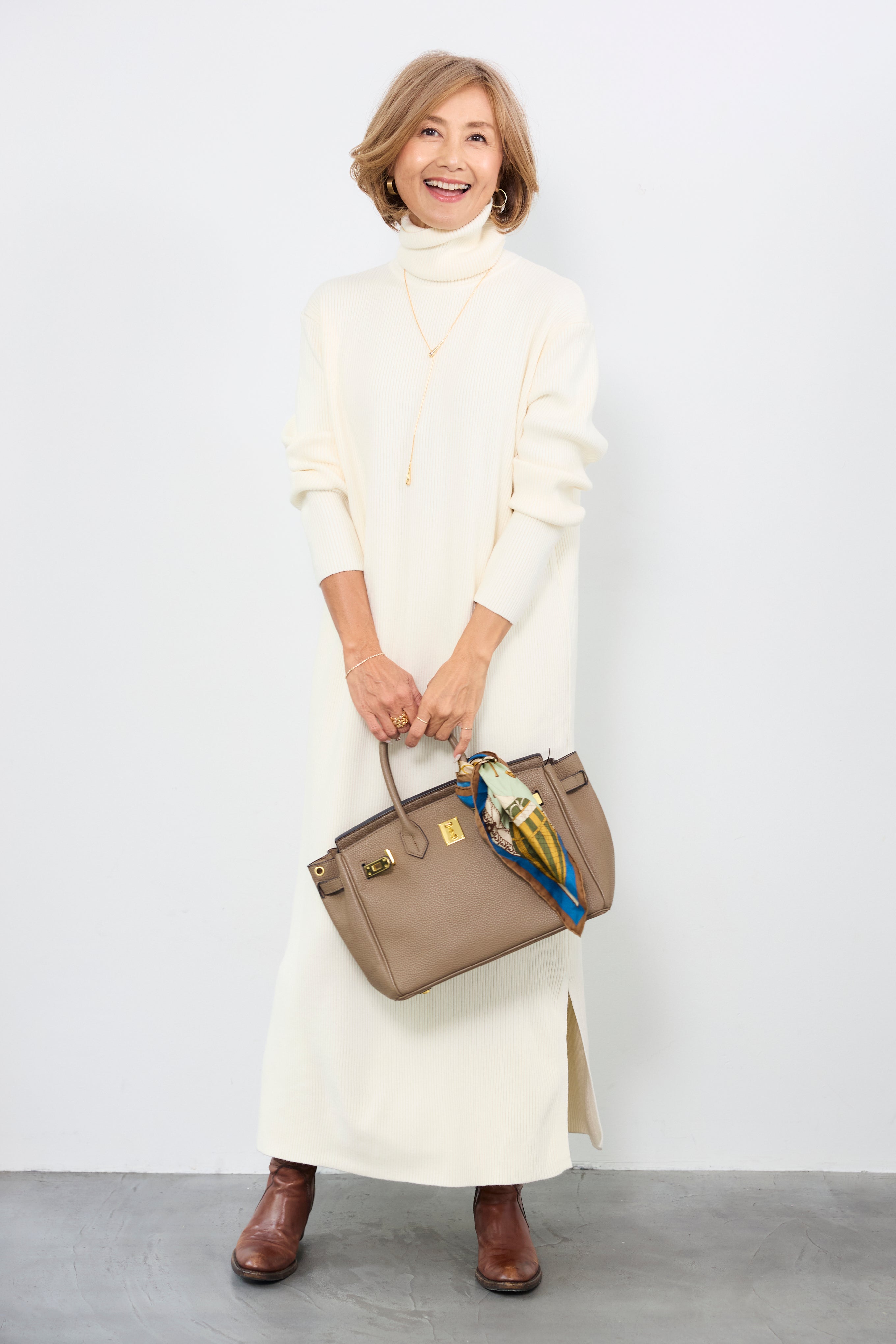 タートルネックリブニットワンピース – plusotoha