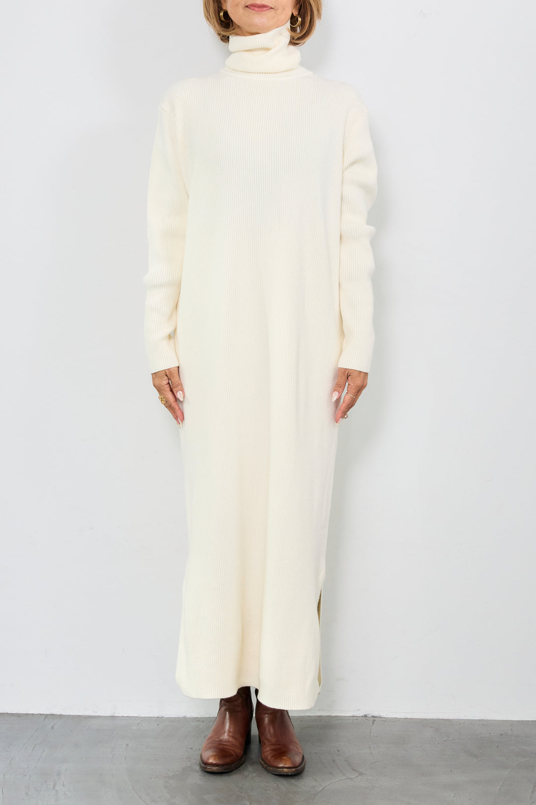 [SET]スタンドカラー中綿ショートブルゾン+タートルネックリブニットワンピース(2set)