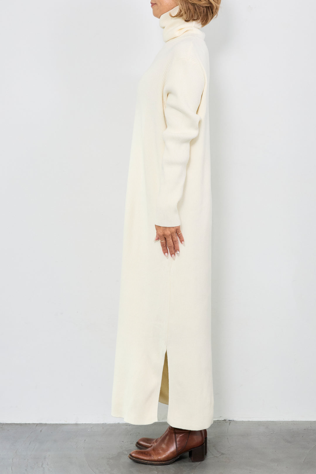 [SET]スタンドカラー中綿ショートブルゾン+タートルネックリブニットワンピース(2set)