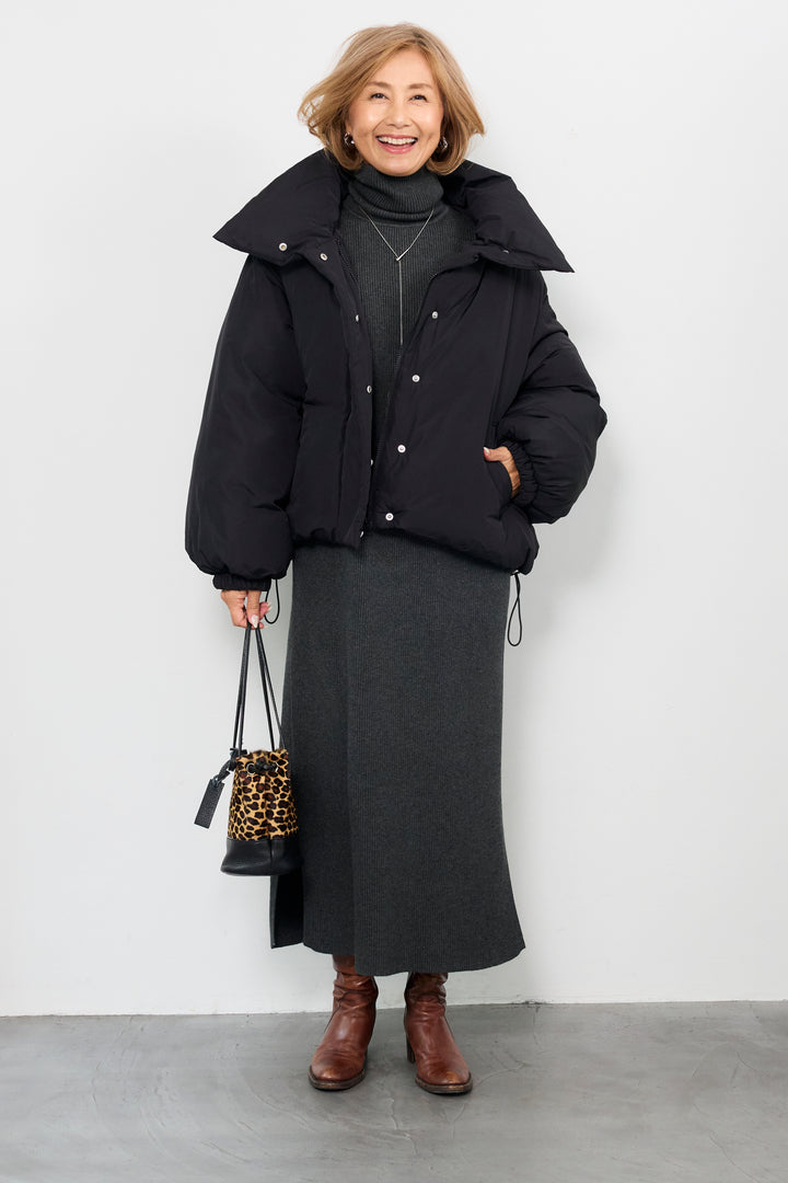 [SET]スタンドカラー中綿ショートブルゾン+タートルネックリブニットワンピース(2set)