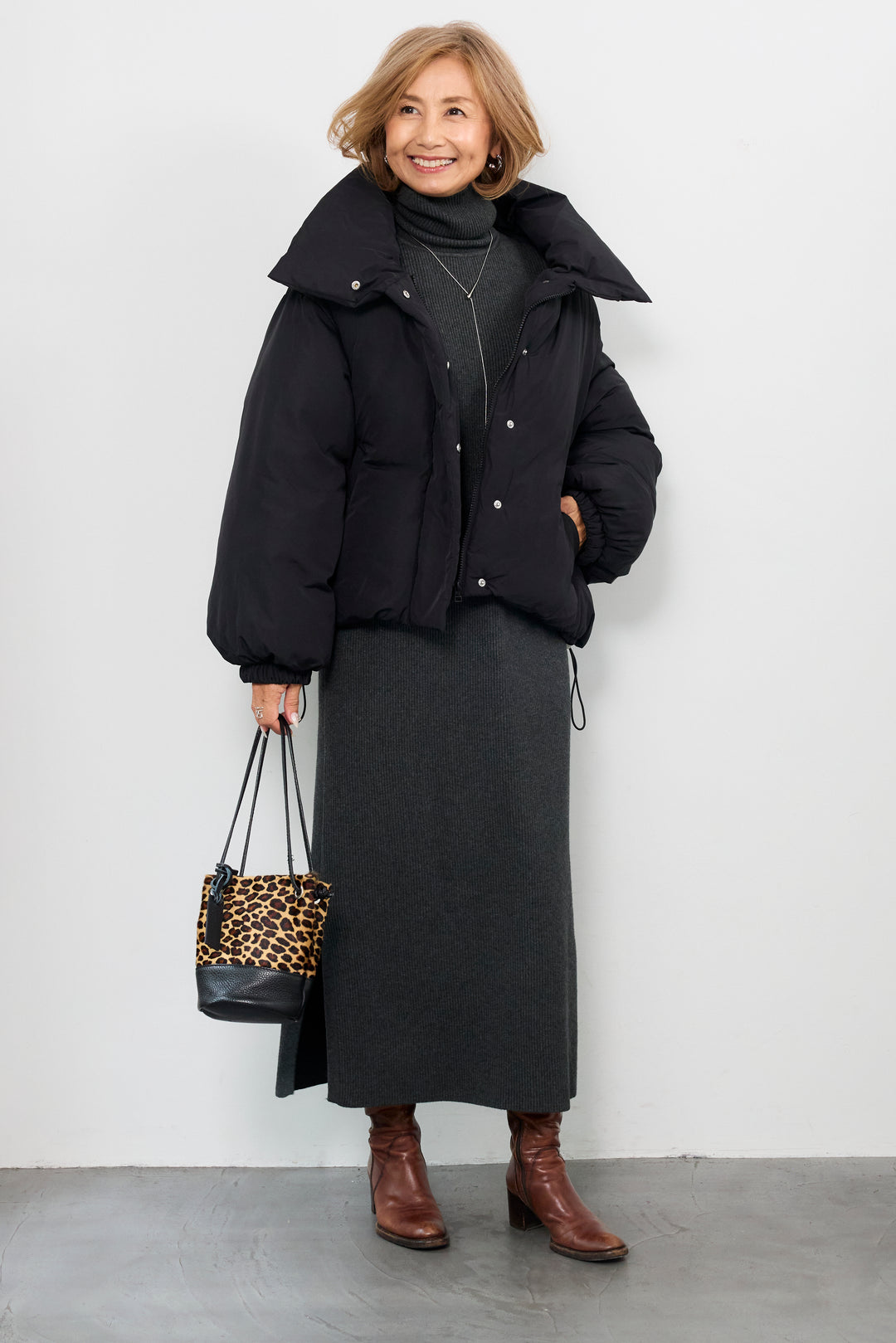 スタンドカラー中綿ショートブルゾン