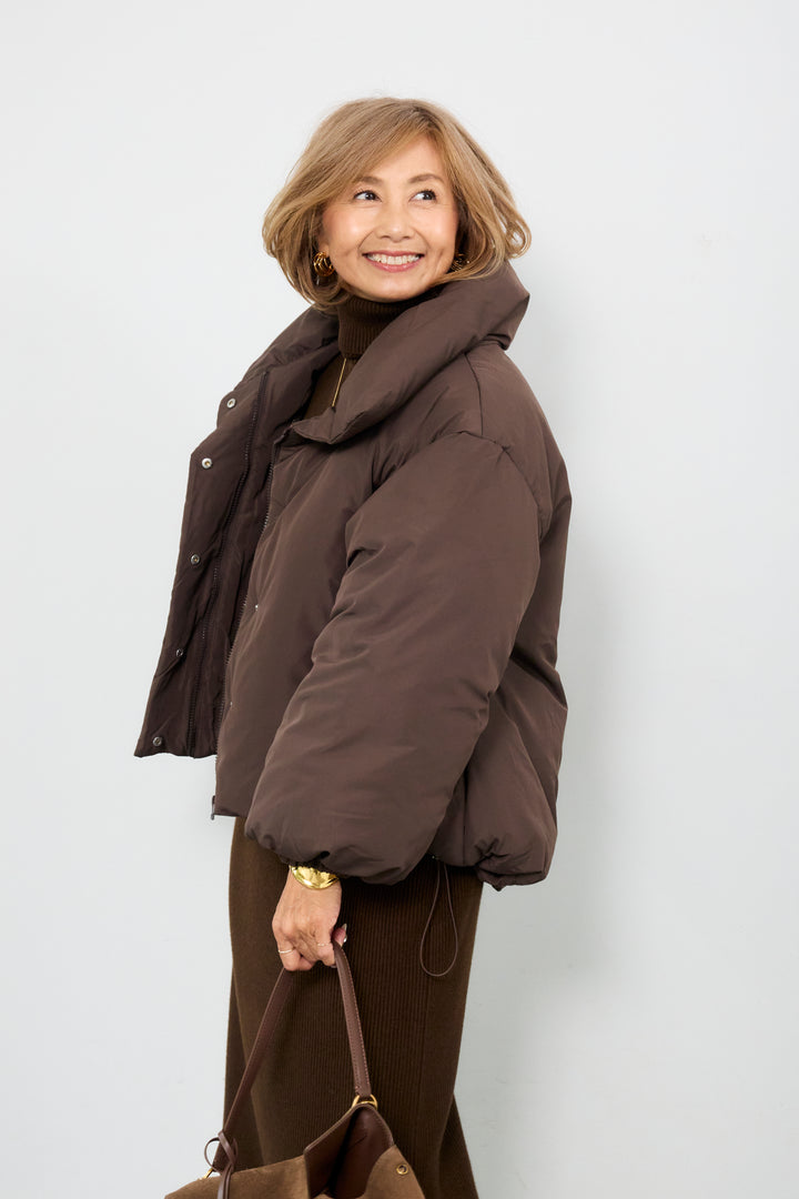 [SET]スタンドカラー中綿ショートブルゾン+タートルネックリブニットワンピース(2set)