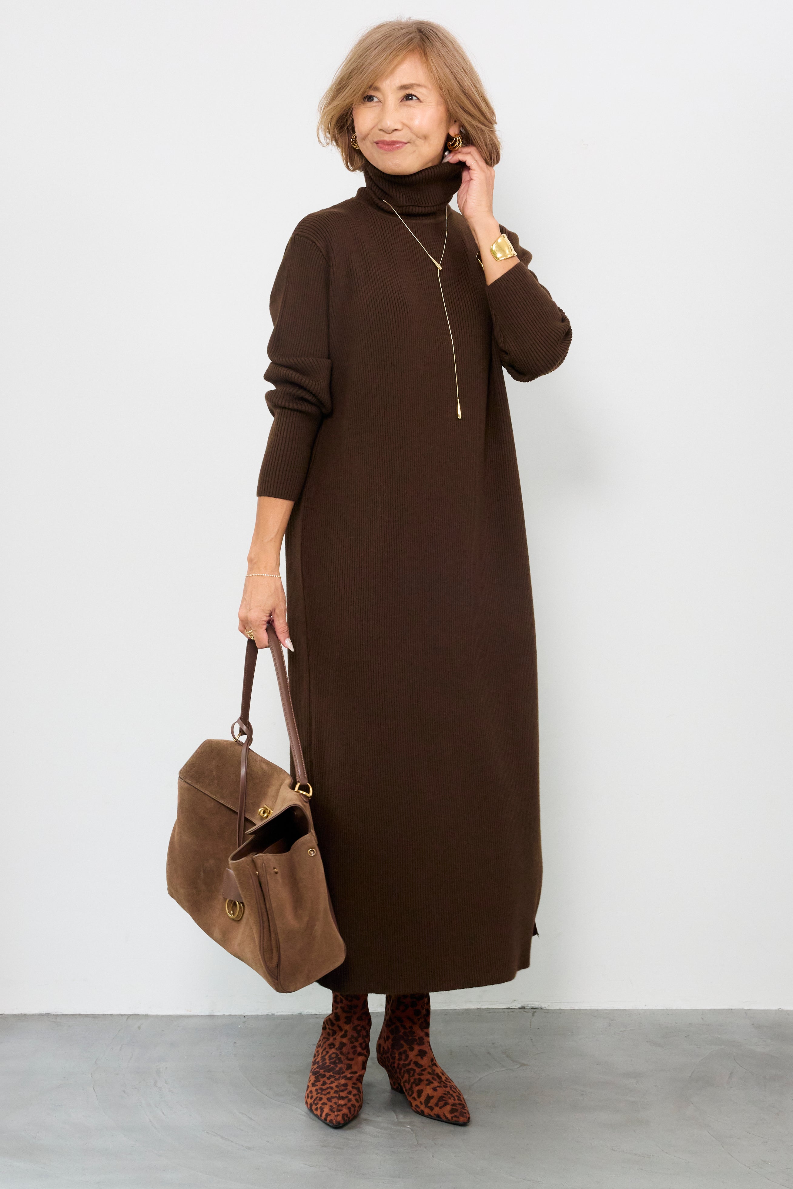 タートルネックリブニットワンピース – plusotoha