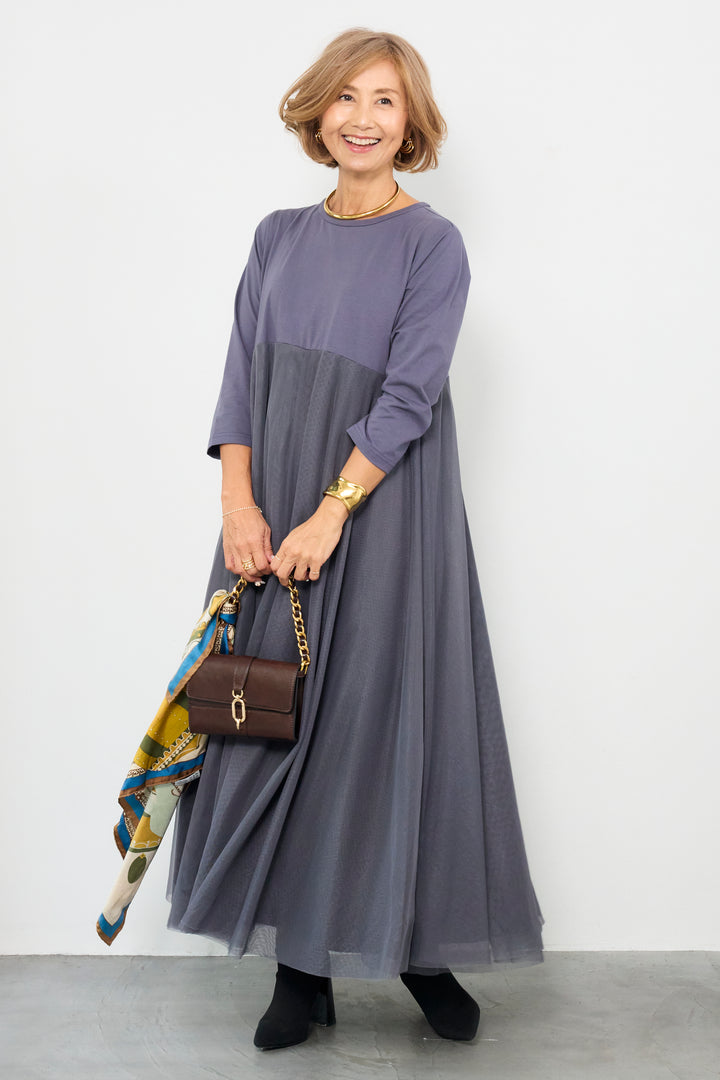 チュール切替カットワンピース