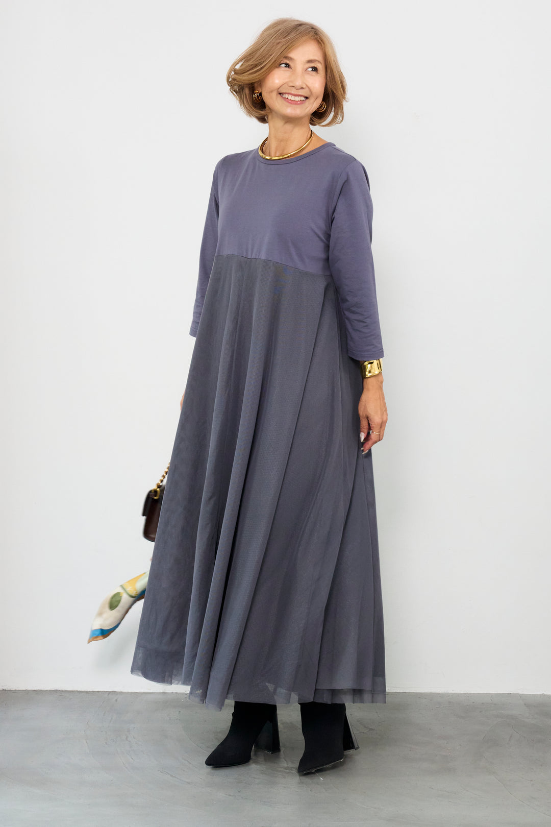 チュール切替カットワンピース