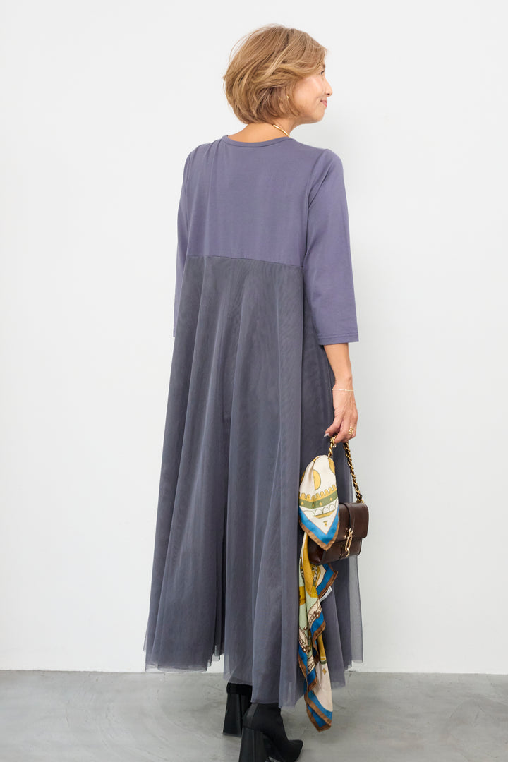 チュール切替カットワンピース