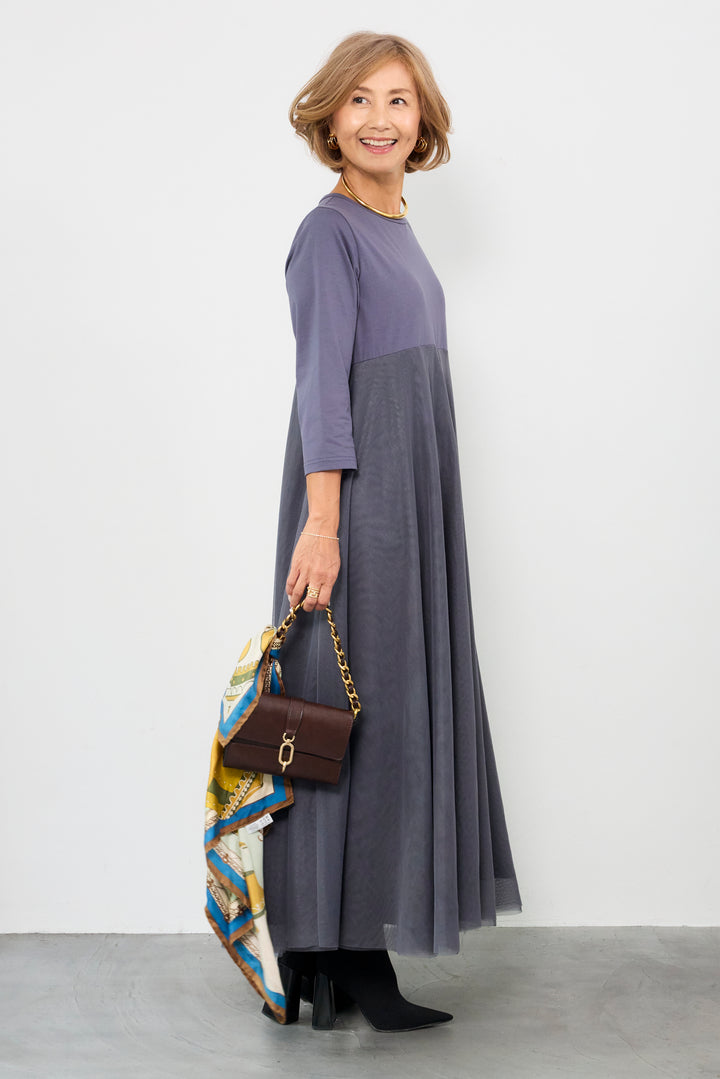 チュール切替カットワンピース