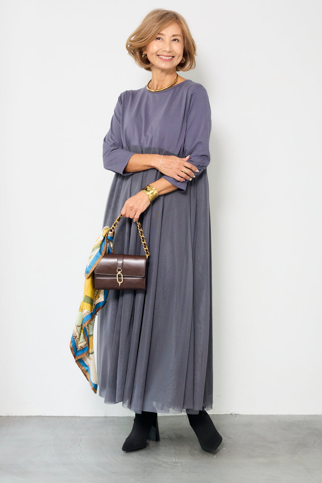 チュール切替カットワンピース