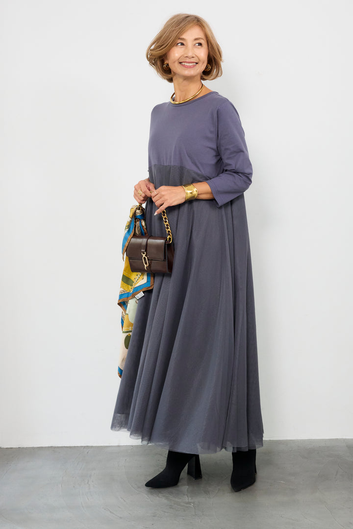 チュール切替カットワンピース