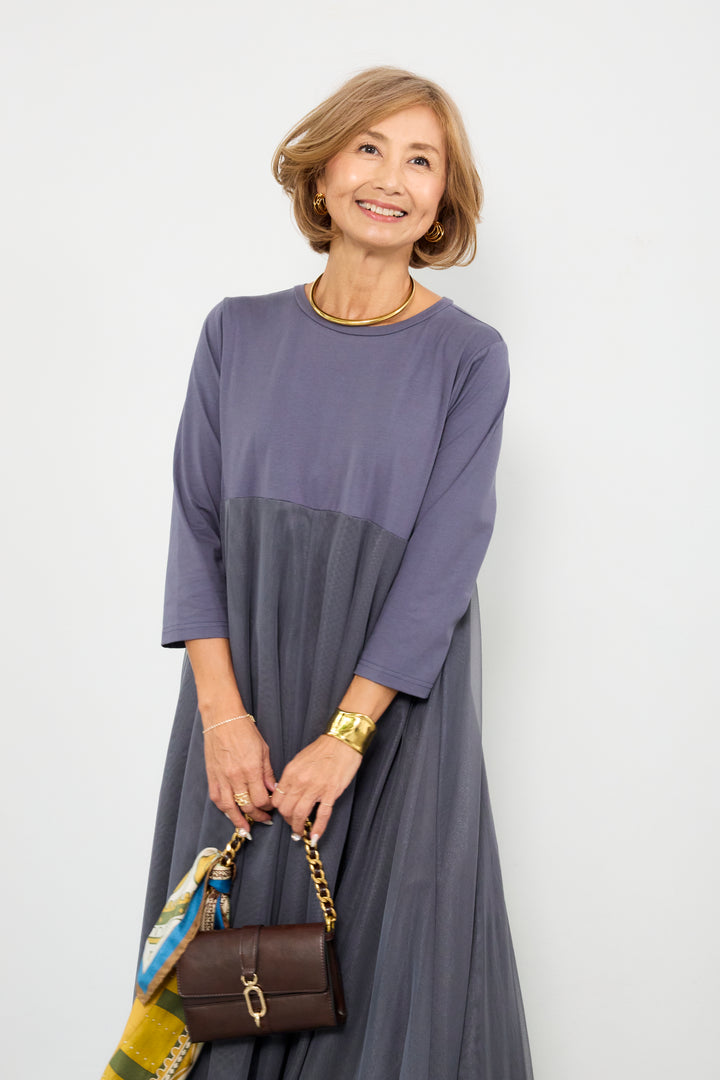 チュール切替カットワンピース