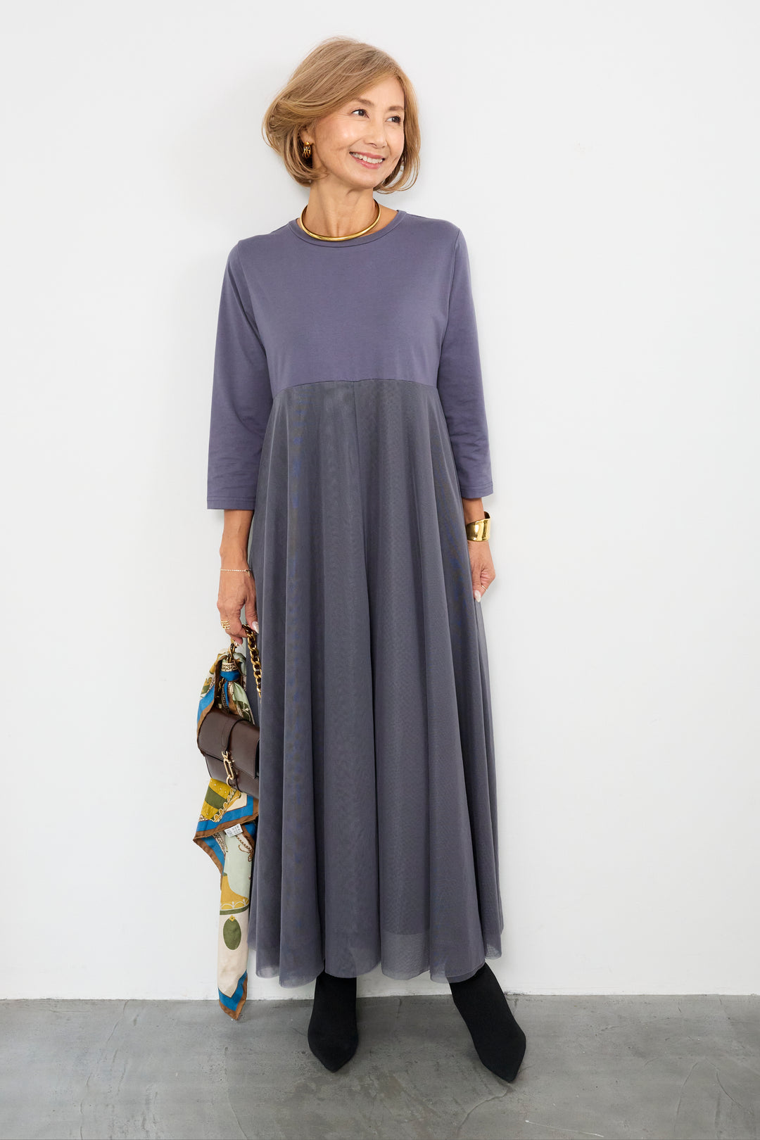 チュール切替カットワンピース