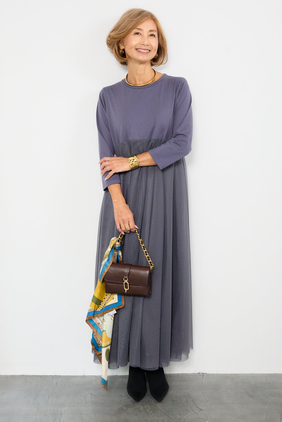 チュール切替カットワンピース