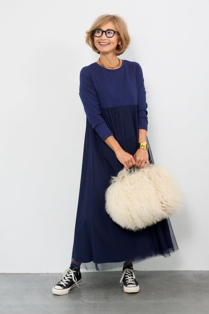 チュール切替カットワンピース