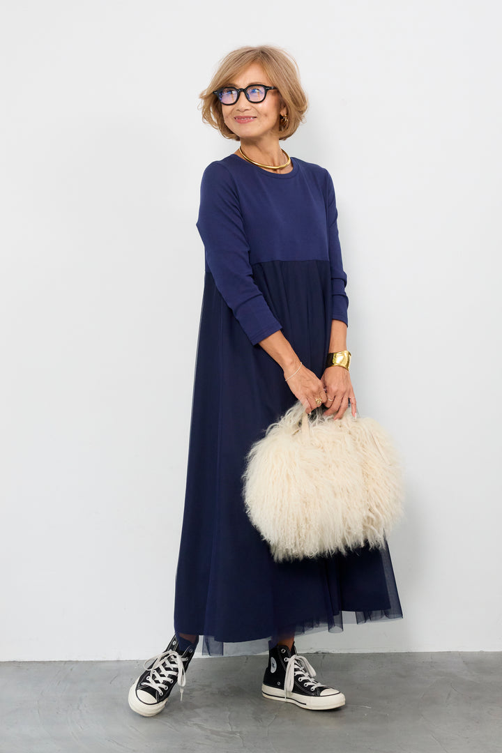 チュール切替カットワンピース