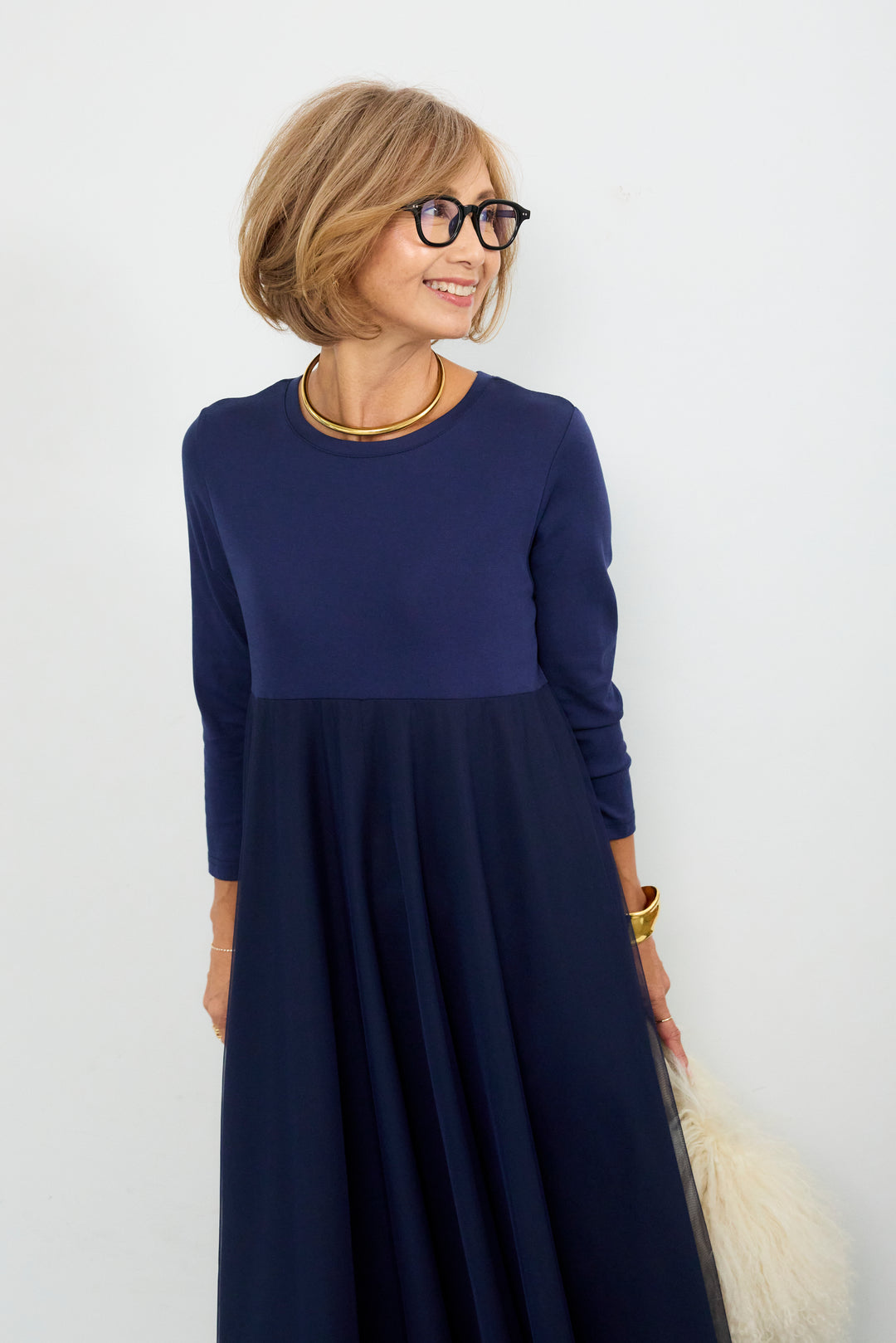 チュール切替カットワンピース