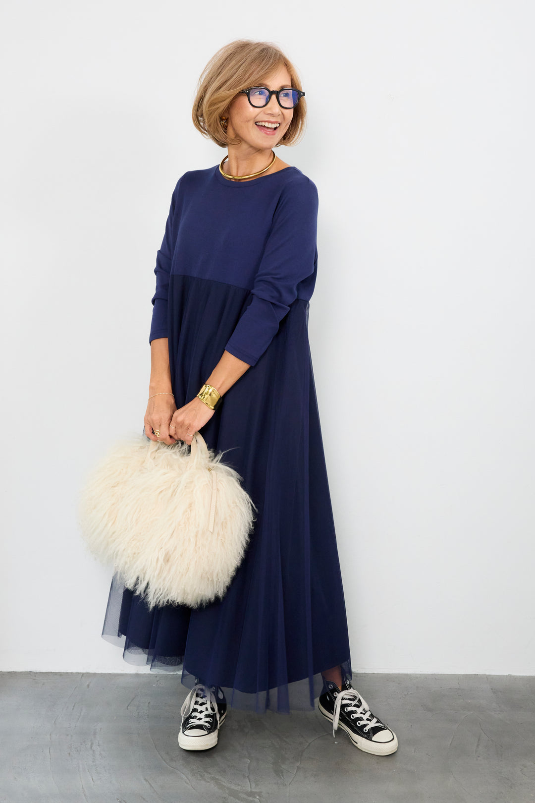 チュール切替カットワンピース