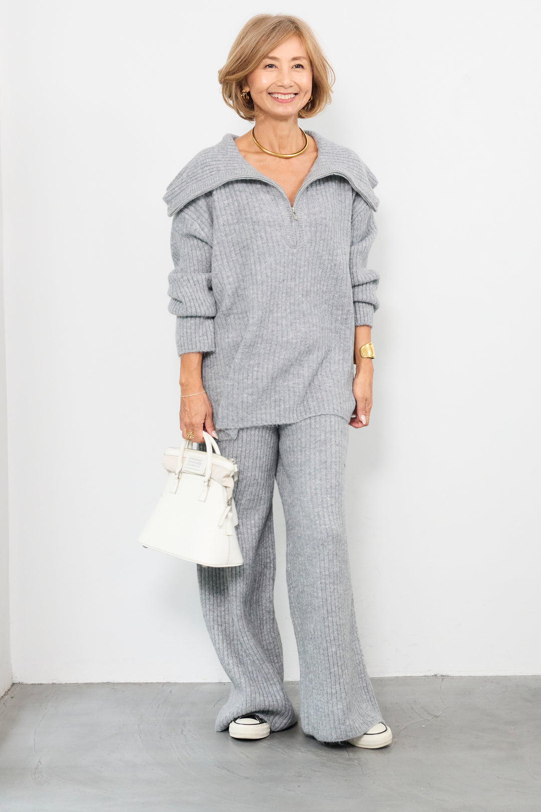 2WAYビッグカラーリブニットセットアップ