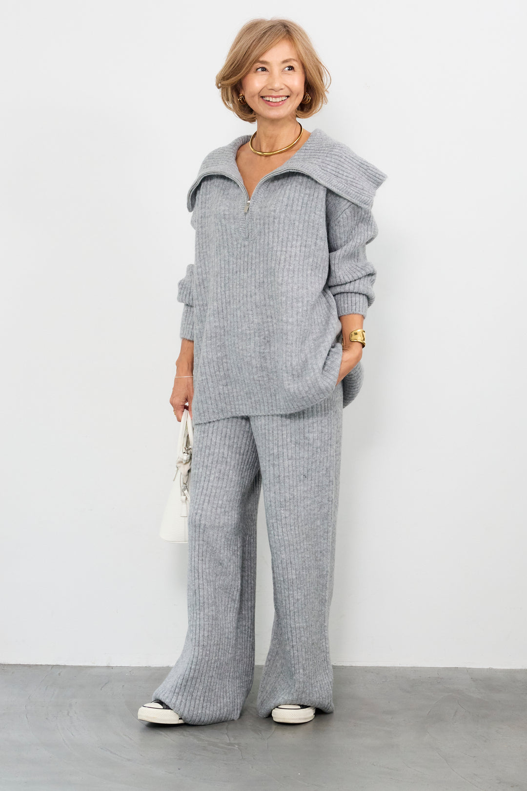 2WAYビッグカラーリブニットセットアップ