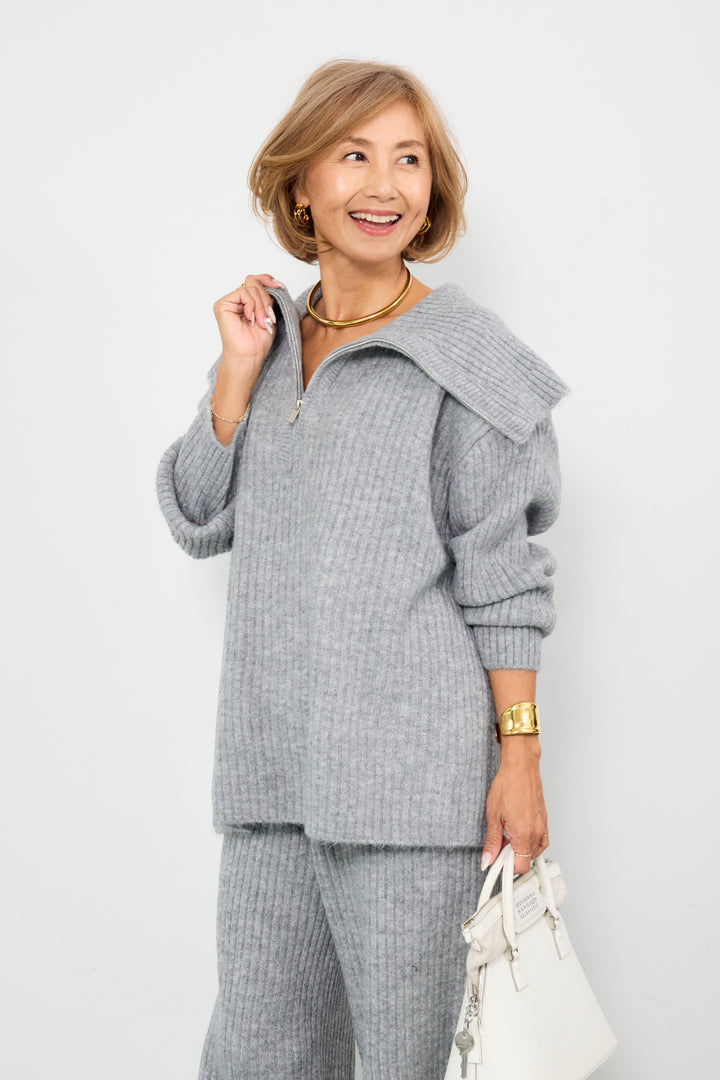 2WAYビッグカラーリブニットセットアップ