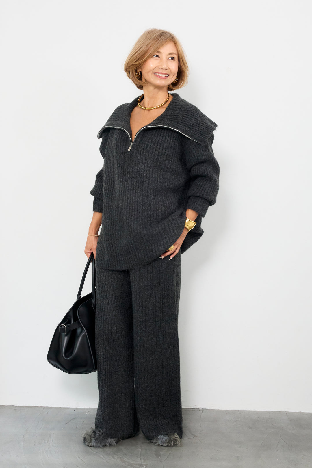 2WAYビッグカラーリブニットセットアップ