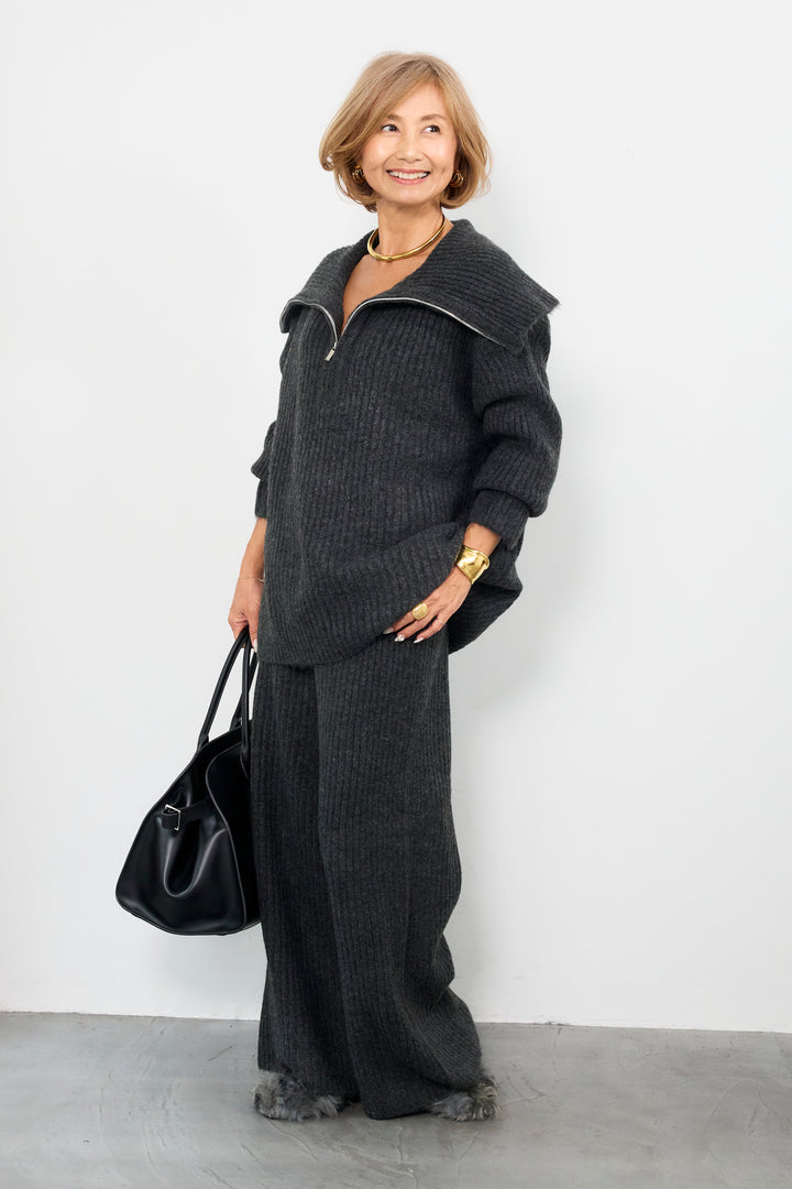 2WAYビッグカラーリブニットセットアップ