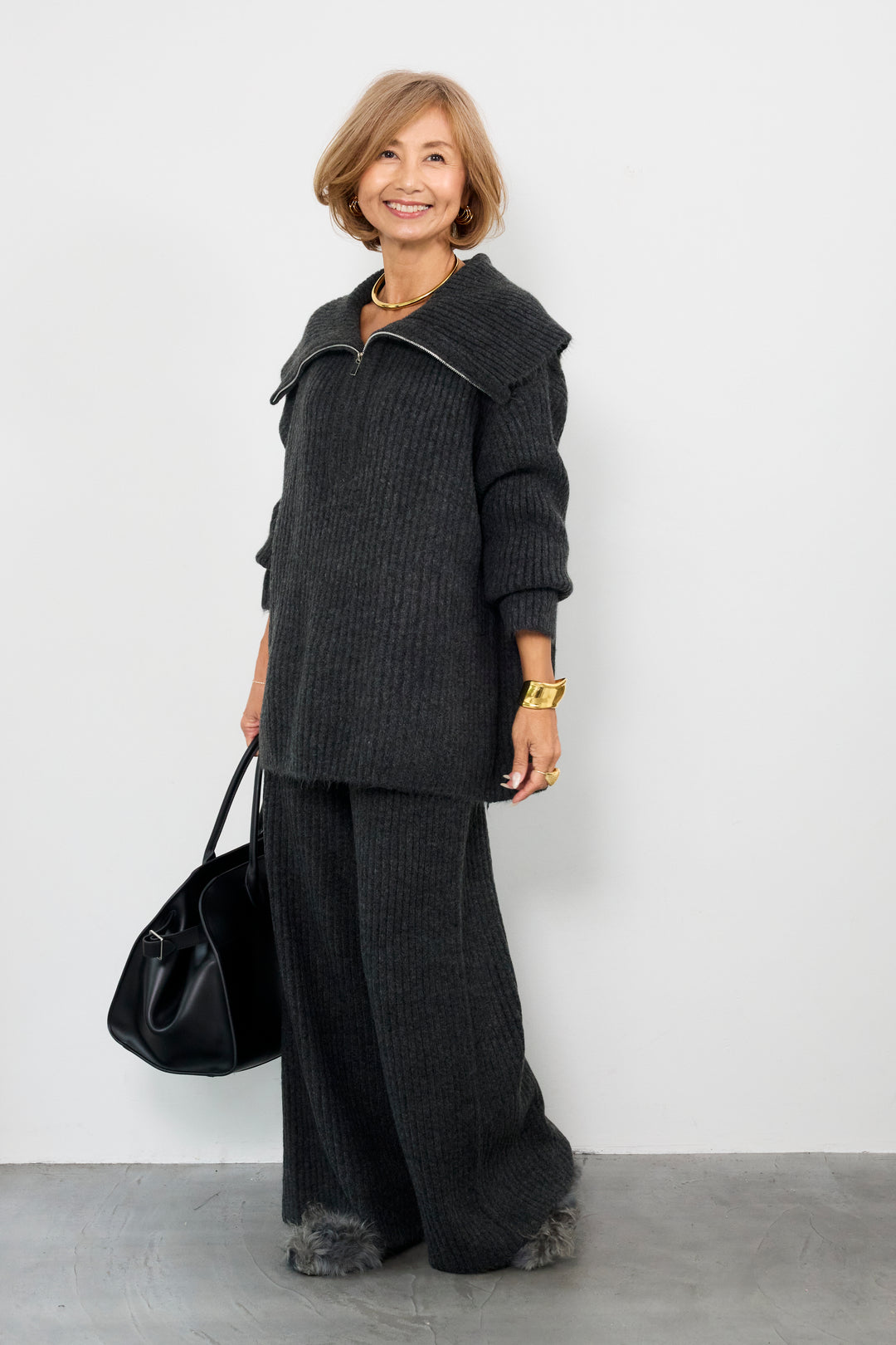 2WAYビッグカラーリブニットセットアップ