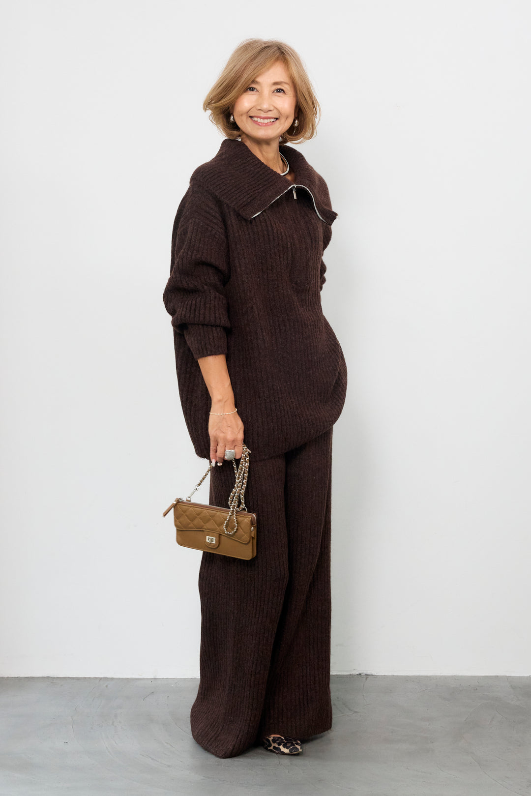 2WAYビッグカラーリブニットセットアップ