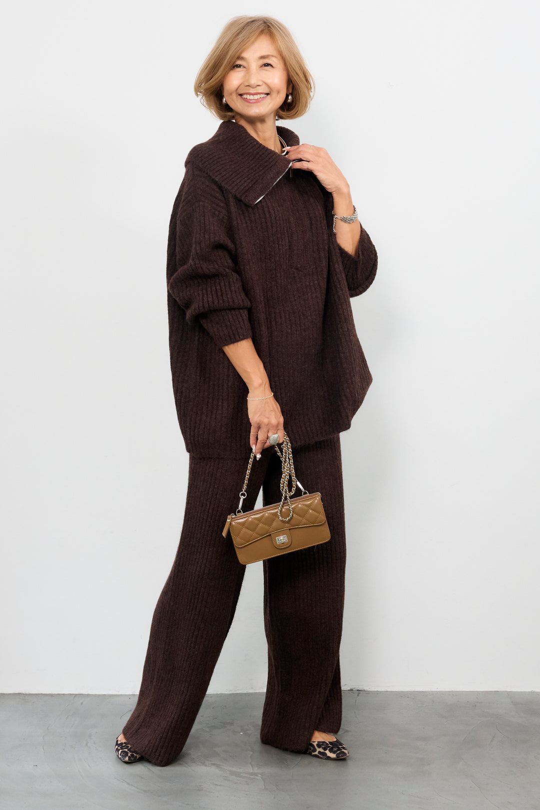 2WAYビッグカラーリブニットセットアップ