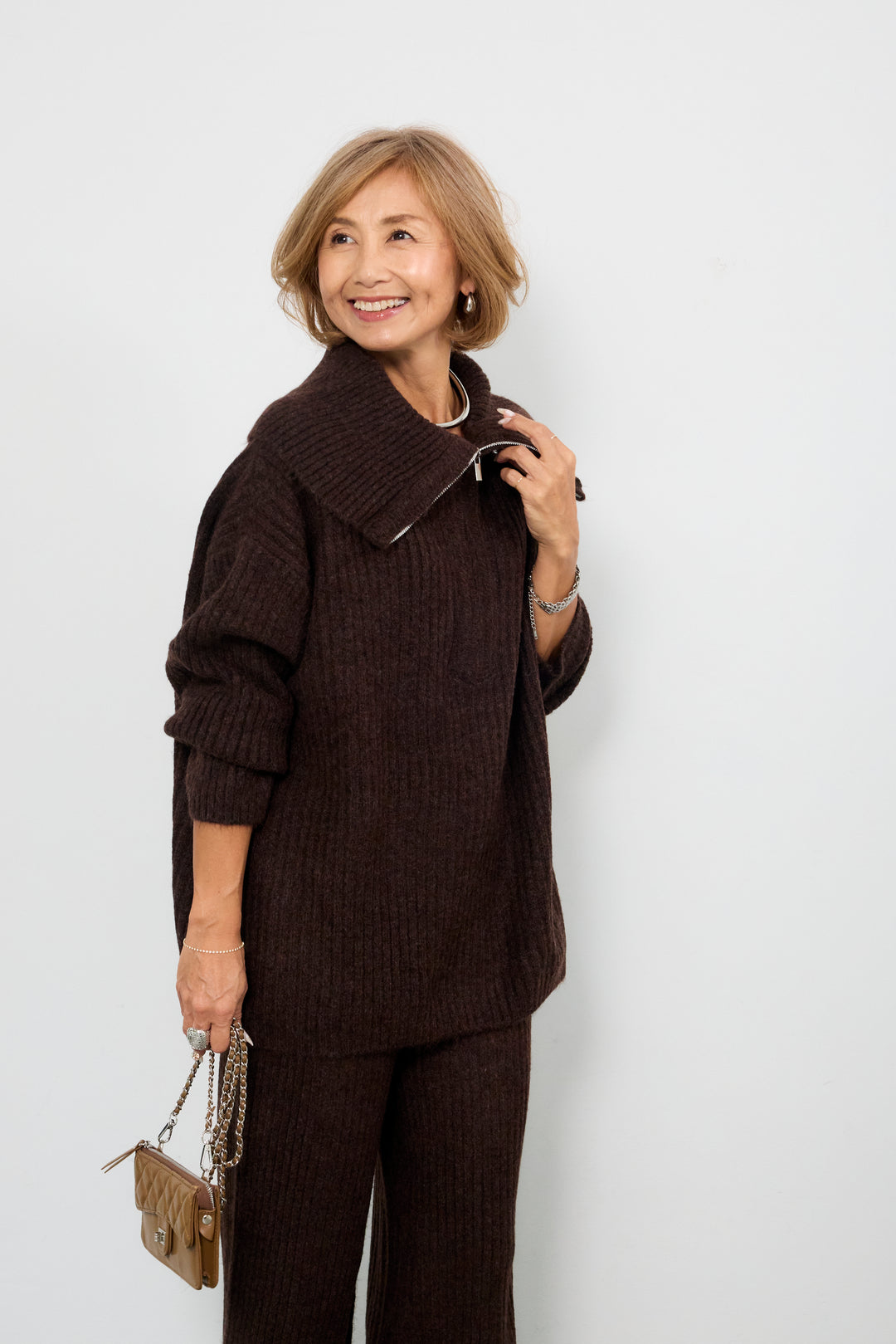 2WAYビッグカラーリブニットセットアップ