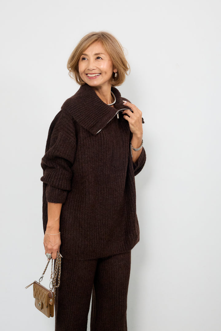 2WAYビッグカラーリブニットセットアップ