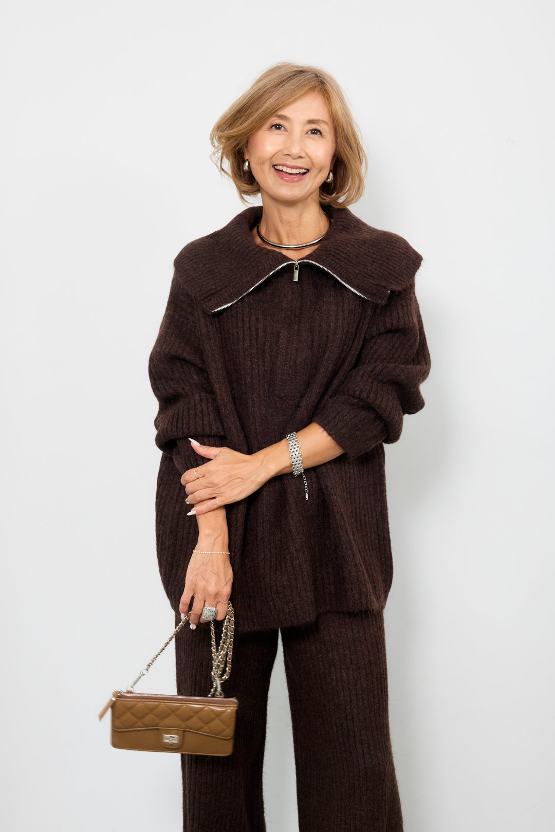 2WAYビッグカラーリブニットセットアップ