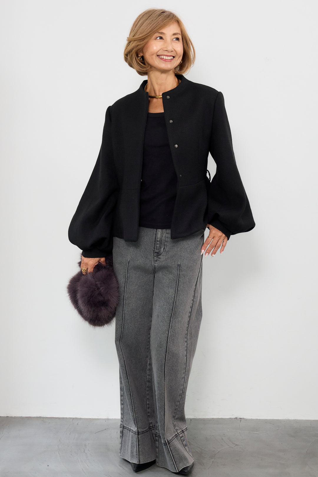 ペプラムシルエットウールジャケット