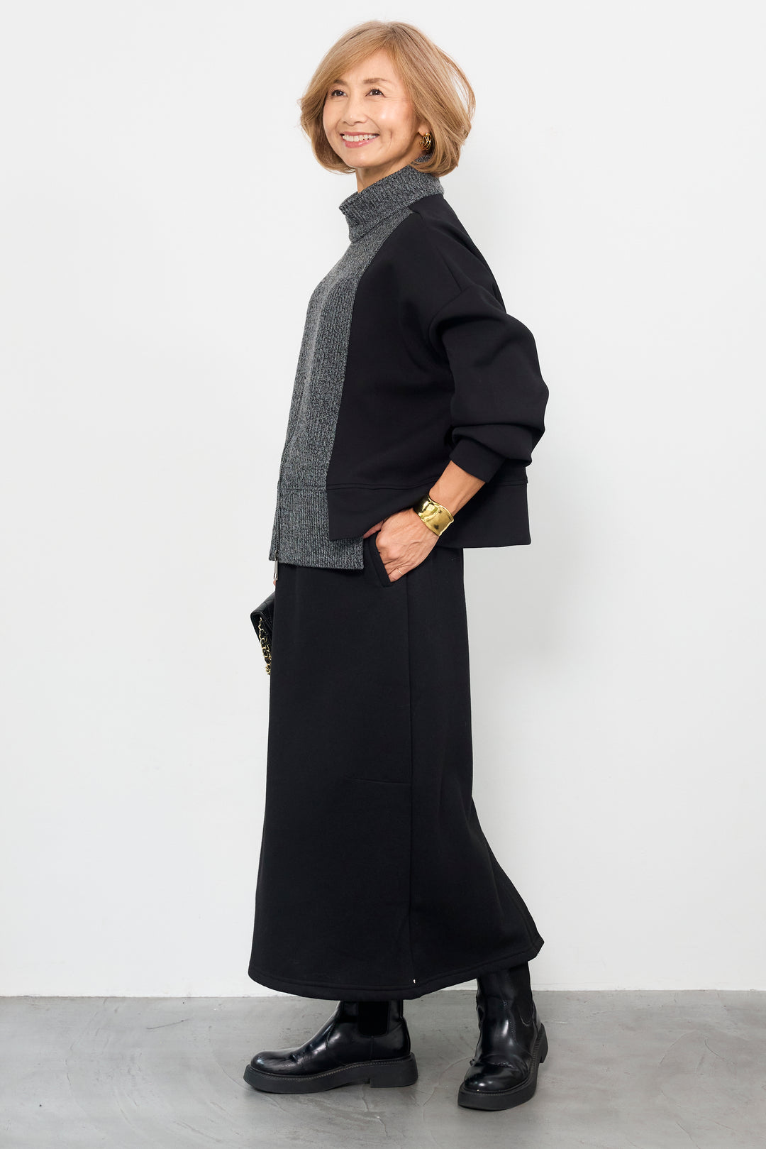 ニット切替ジッププルオーバー