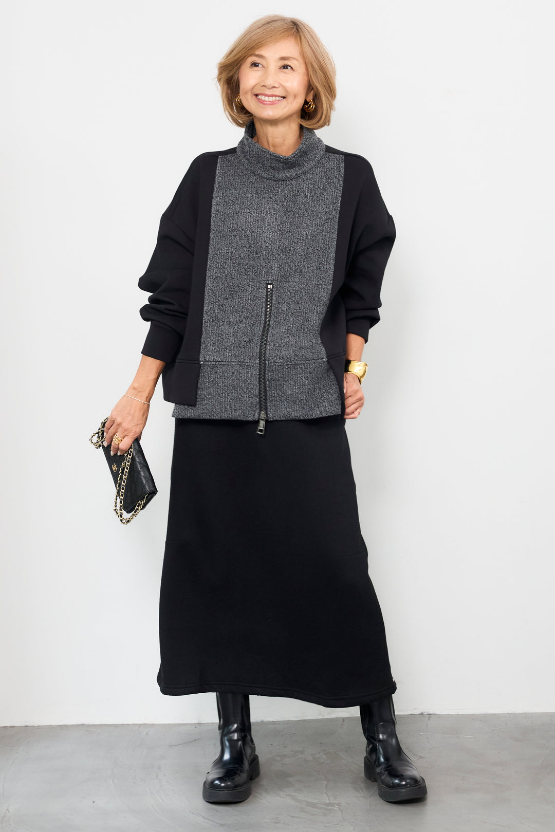 ニット切替ジッププルオーバー