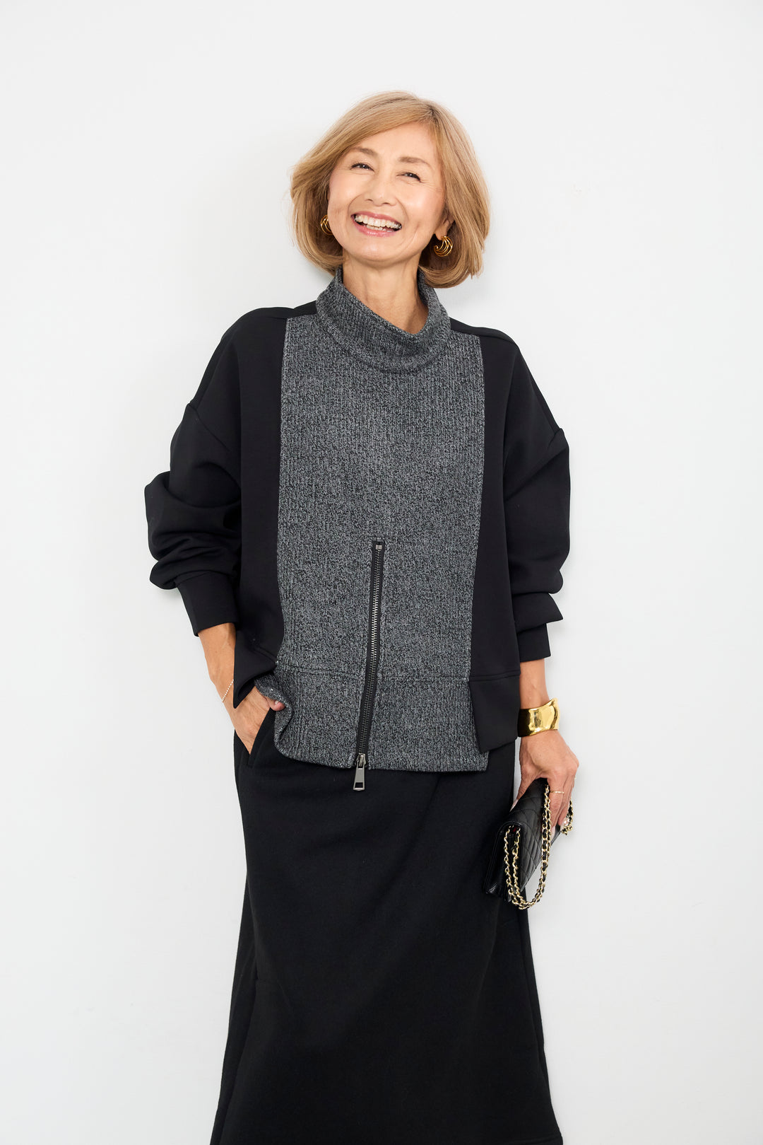 ニット切替ジッププルオーバー