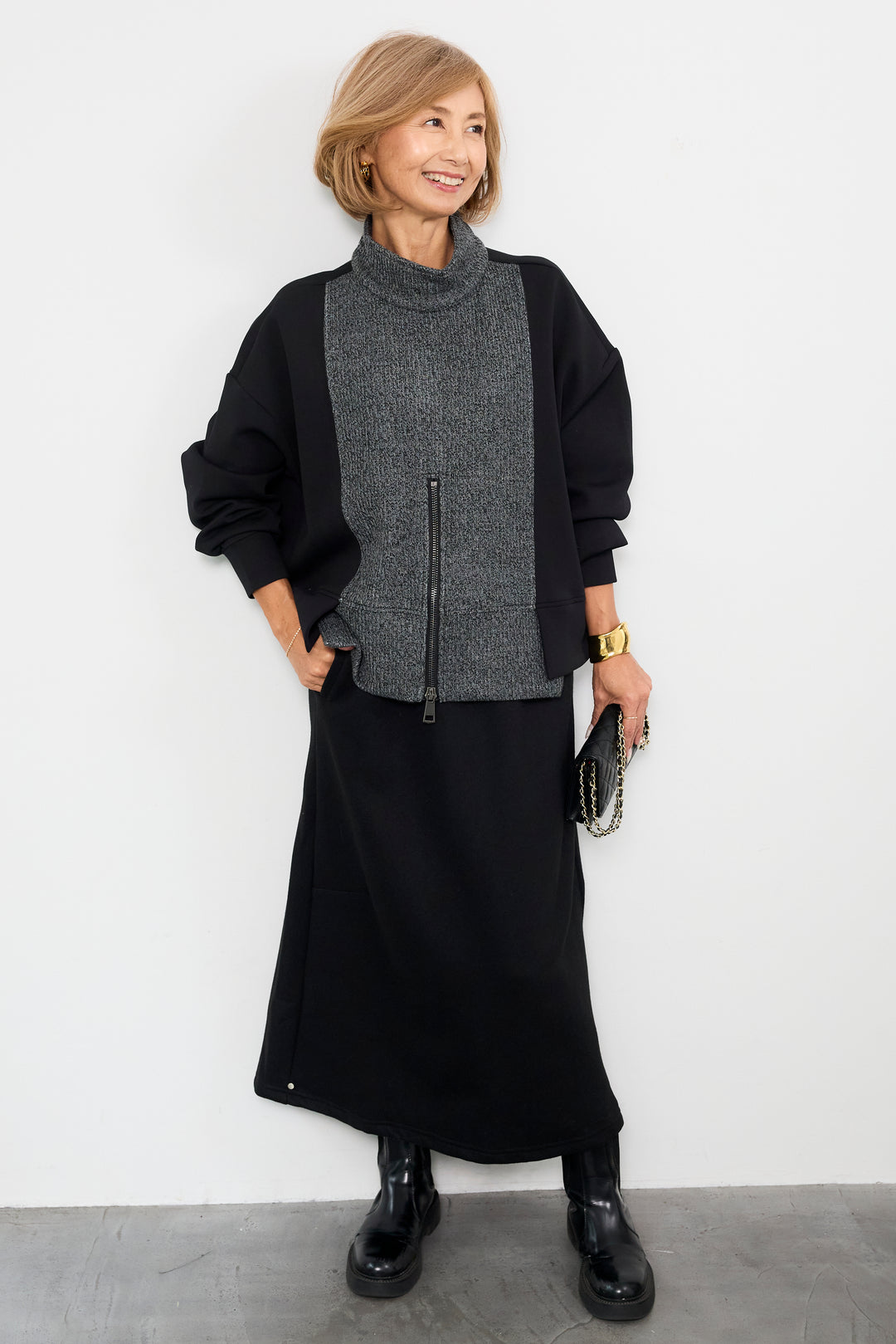 ニット切替ジッププルオーバー