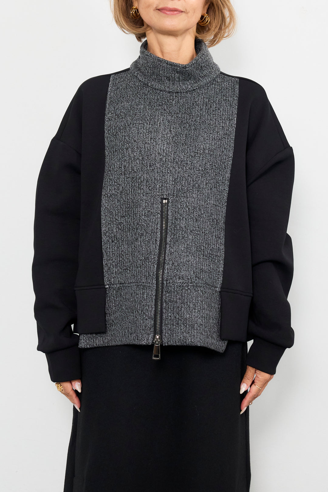 ニット切替ジッププルオーバー