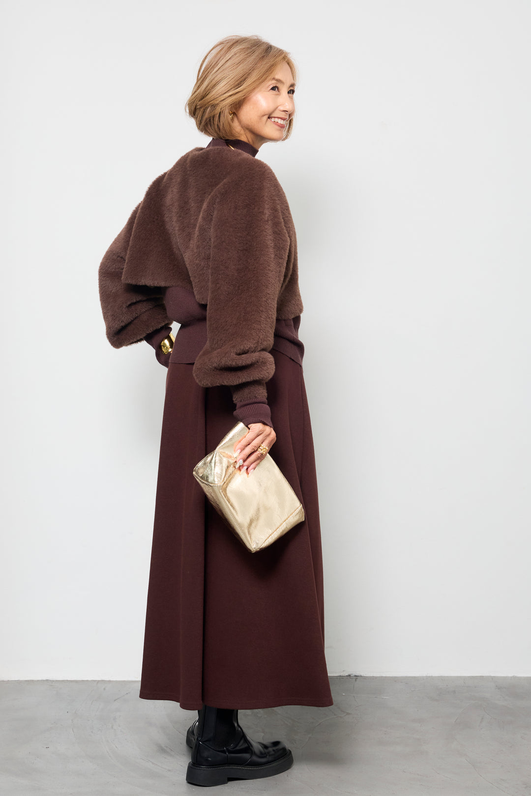 [SET]シャギーニットアンサンブル+ウエストギャザースカート(2set)