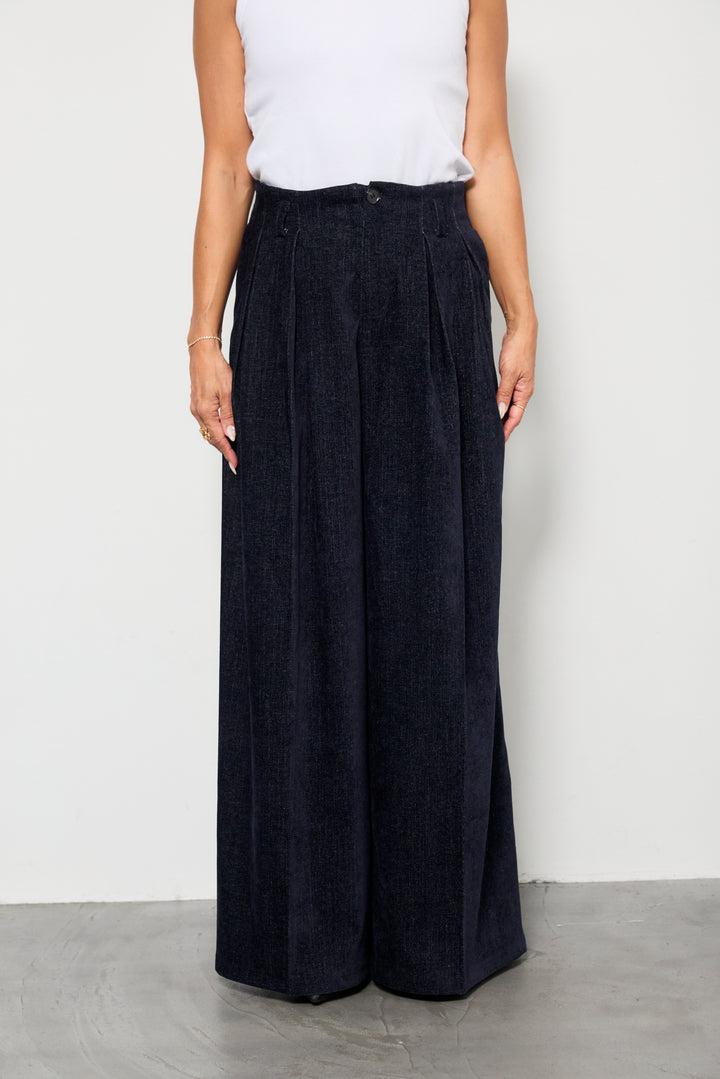 デニムライク起毛ワイドパンツ