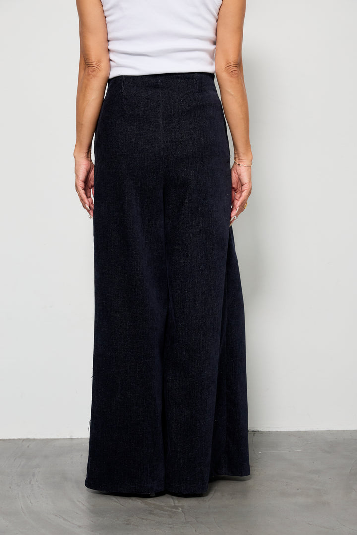 デニムライク起毛ワイドパンツ