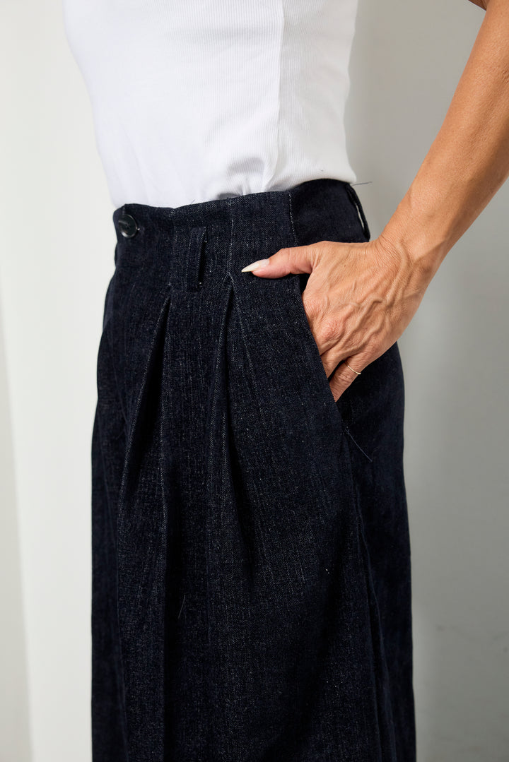 デニムライク起毛ワイドパンツ