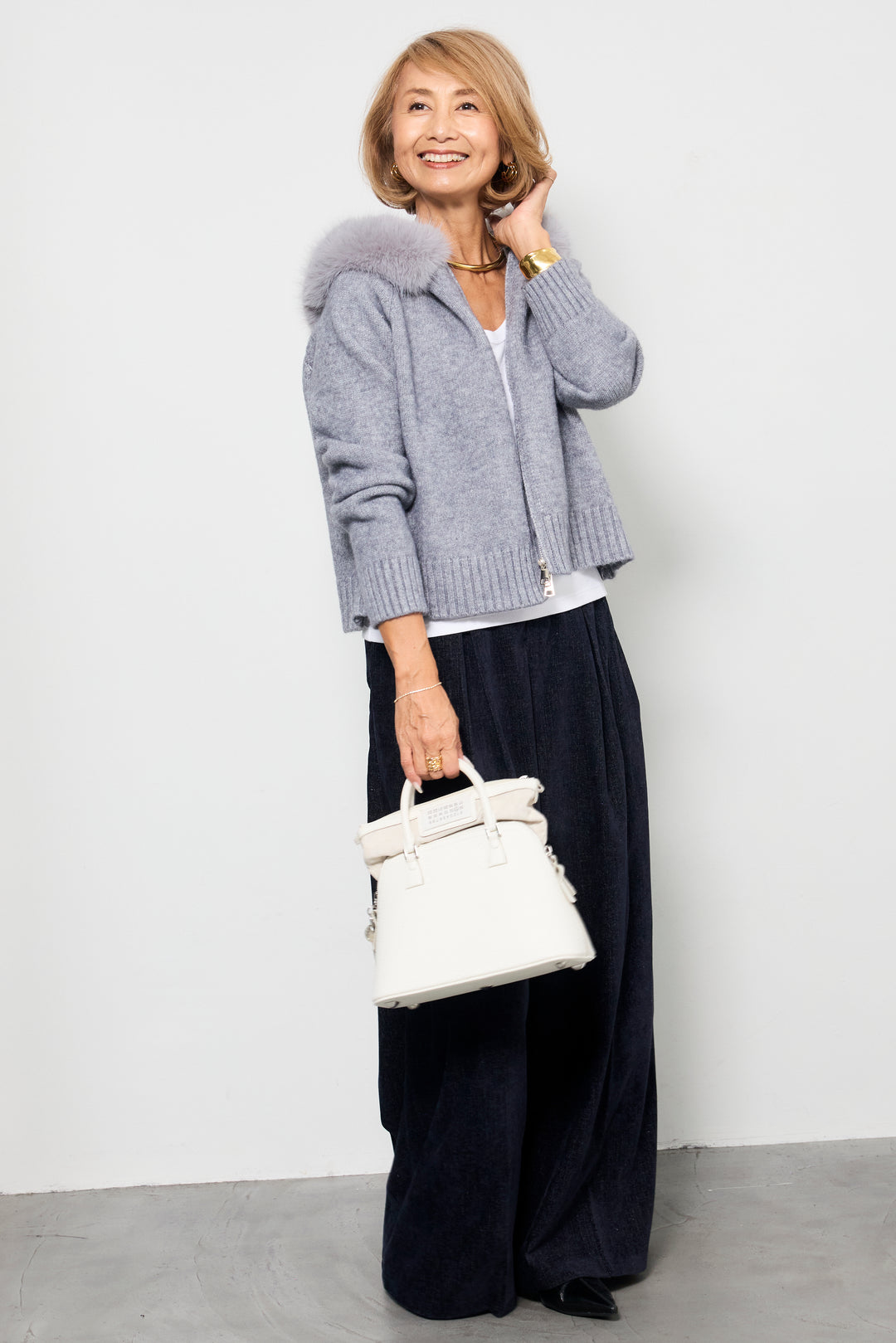 デニムライク起毛ワイドパンツ