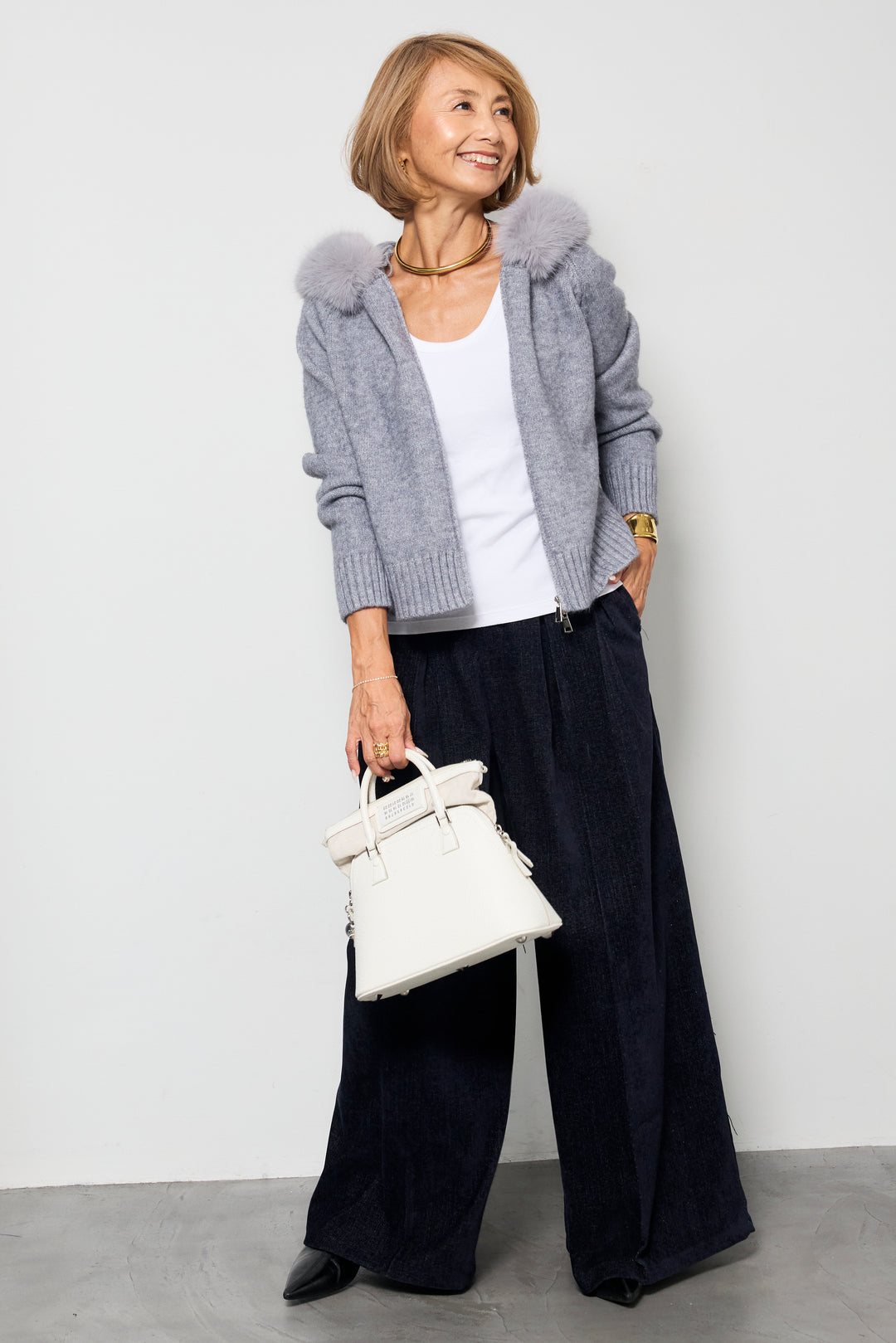 デニムライク起毛ワイドパンツ