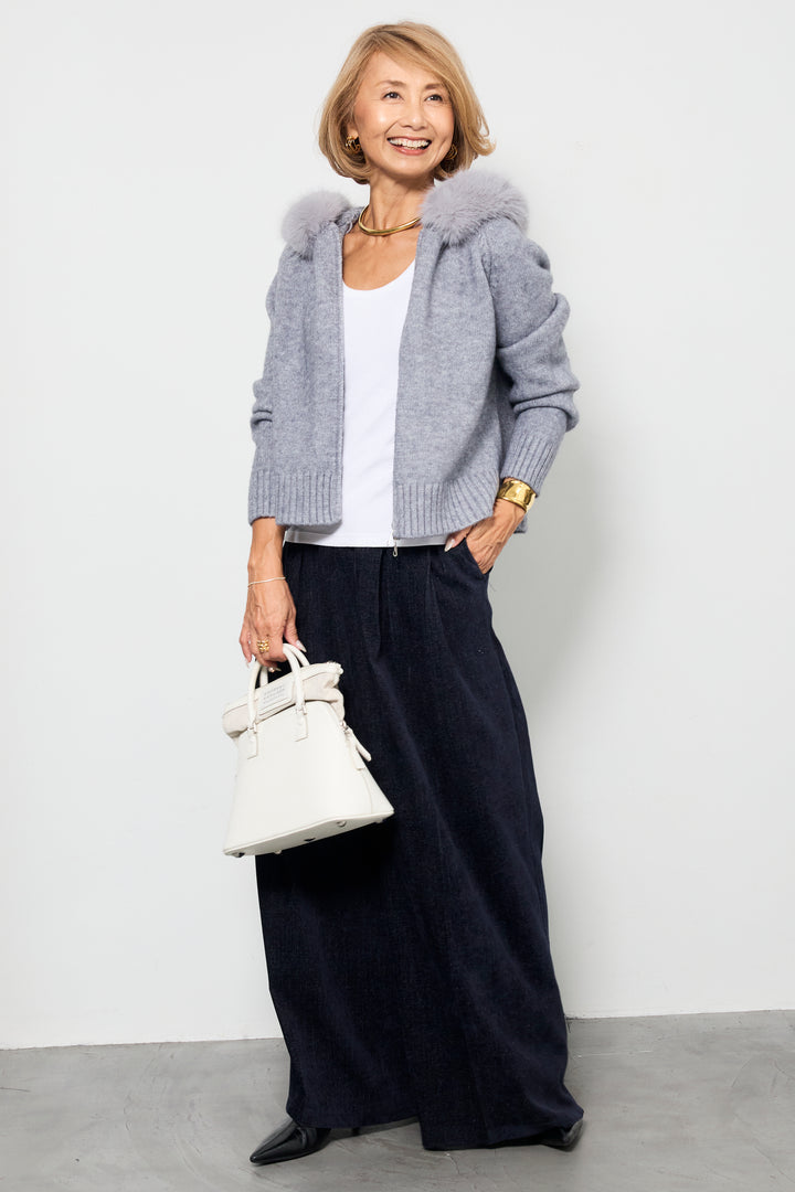 デニムライク起毛ワイドパンツ